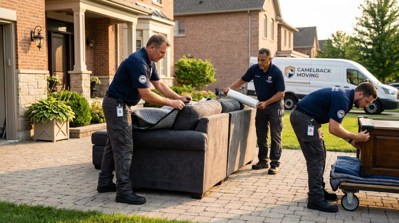 Large estate moving crew wrapping furniture in Hermosa Beach, CA