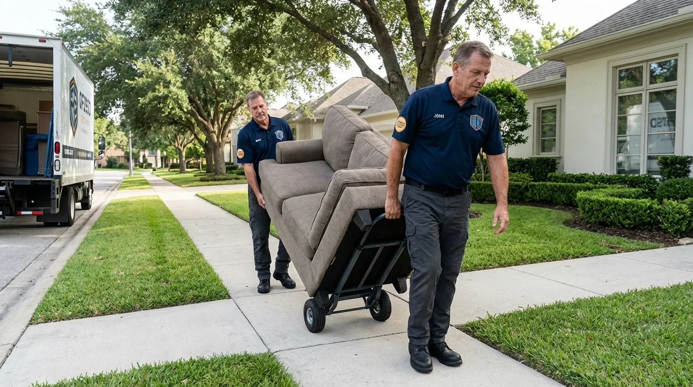 Local residential moving crew loading furniture in Hermosa Beach, CA